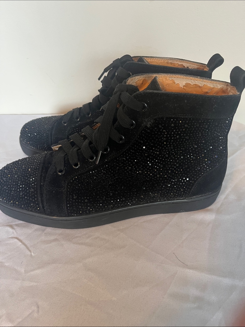Christian Louboutin Black Crystal-Embellished Lace-Up High Tops